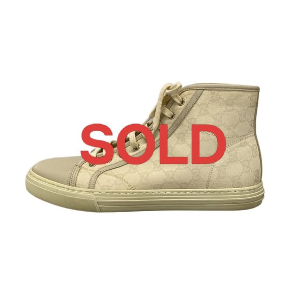 GUCCI - Beige Jacquard Leather Sneakers 229-080425 - Picture 1 of 13